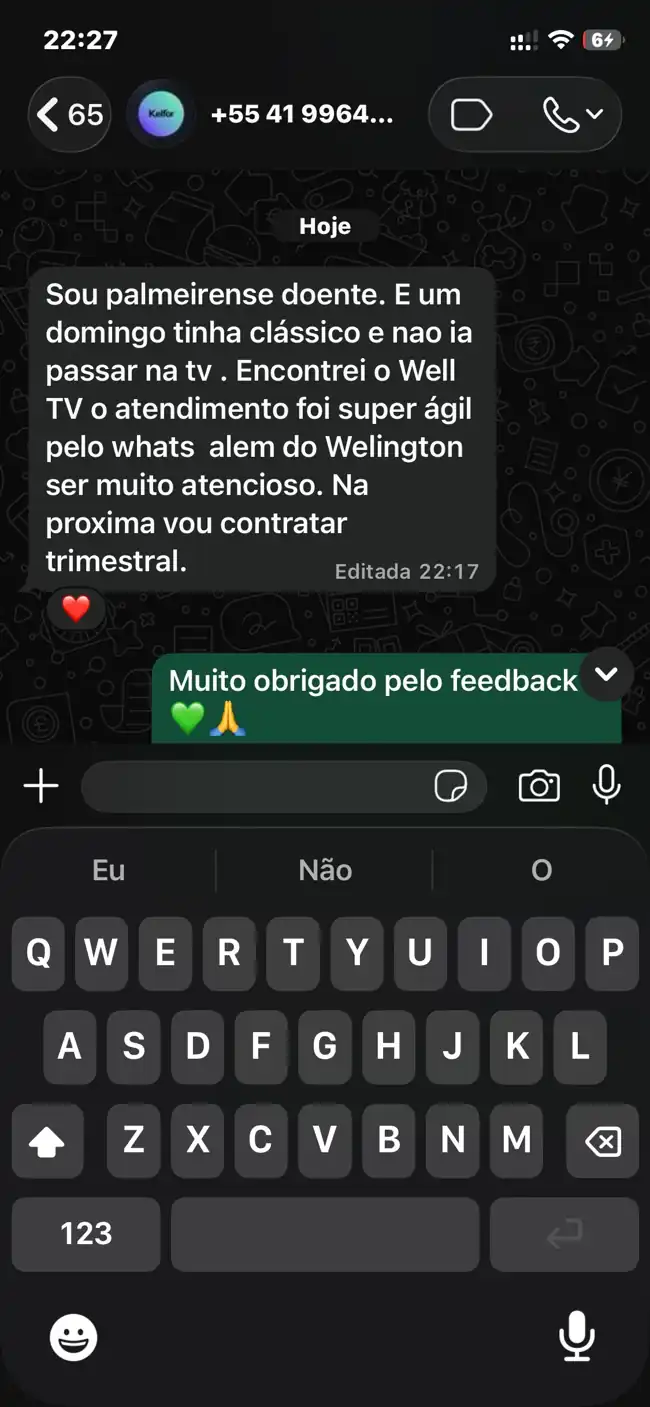Feedback real de Pedro, cliente WellTV