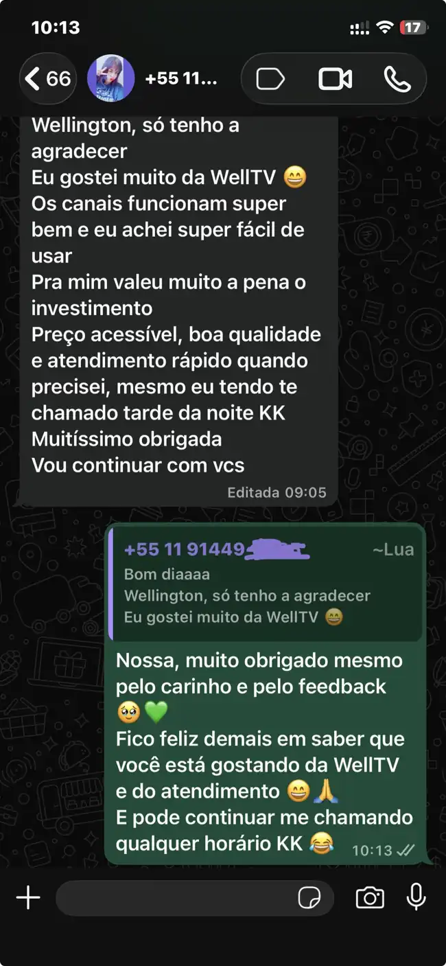 Feedback real de Lua, cliente WellTV